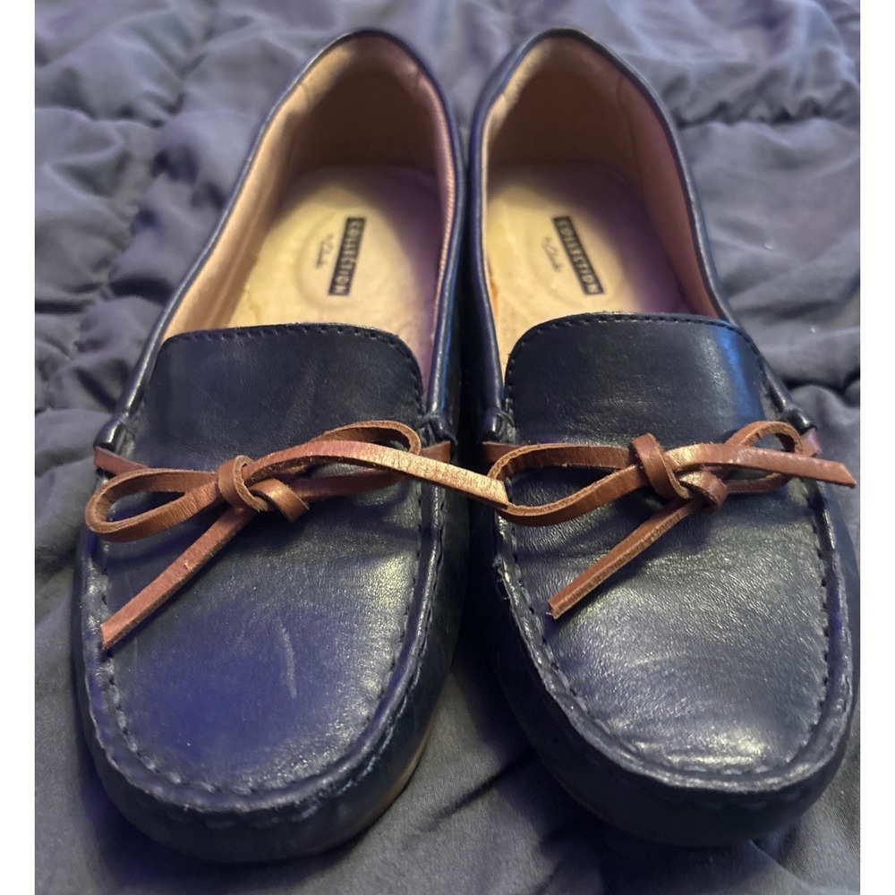 Clarks Collection Women's Navy Blue Leather Moccasin Loafers Bow Size 6.5 M - Picture 7 of 9